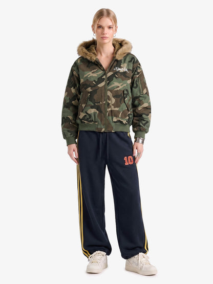 Camouflage Fur Collar Reversible Cotton Jacket - 2499