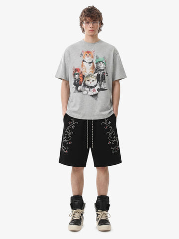 Rhinestone Graphic Knit Shorts 