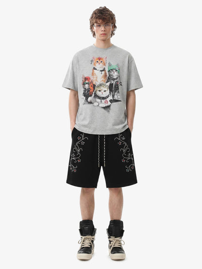 Rhinestone Graphic Knit Shorts 