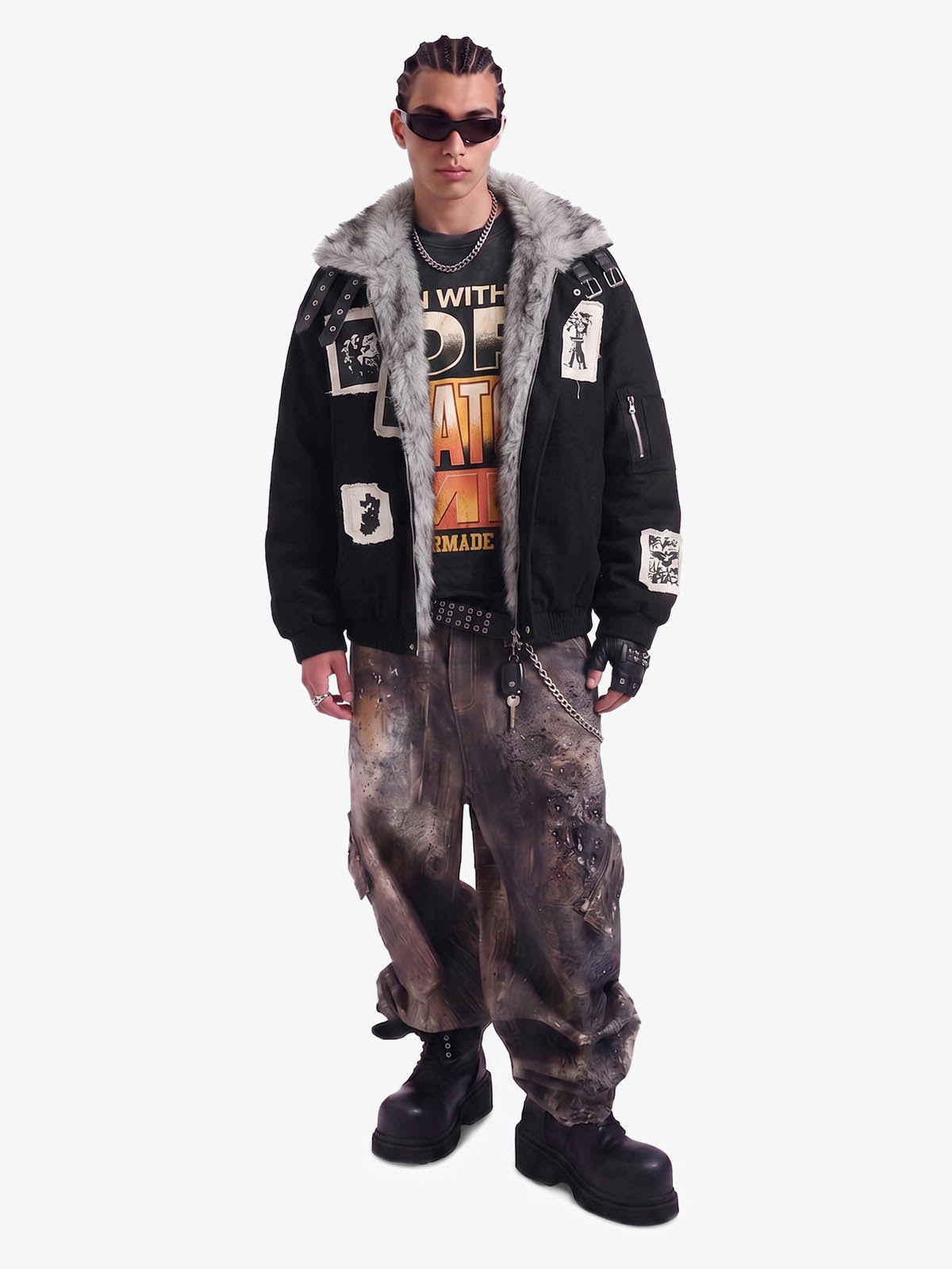 Faux Fur Collar Patchwork Embroidered Quilted Jacket