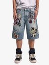 Charm Detail Graphic Denim Shorts