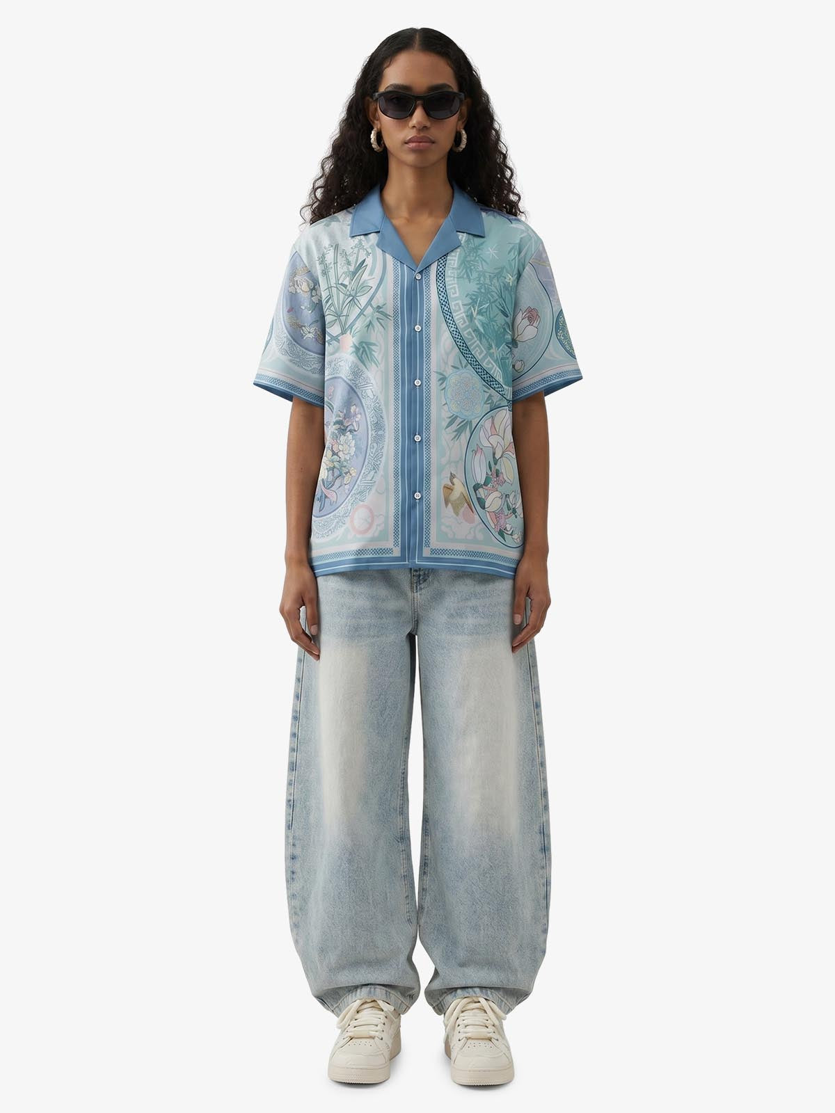 Porcelain Floral Cuban Collar Shirt 