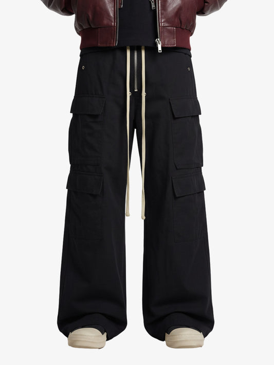 Woven Multi-Pocket Baggy Flared Pants - 2321 
