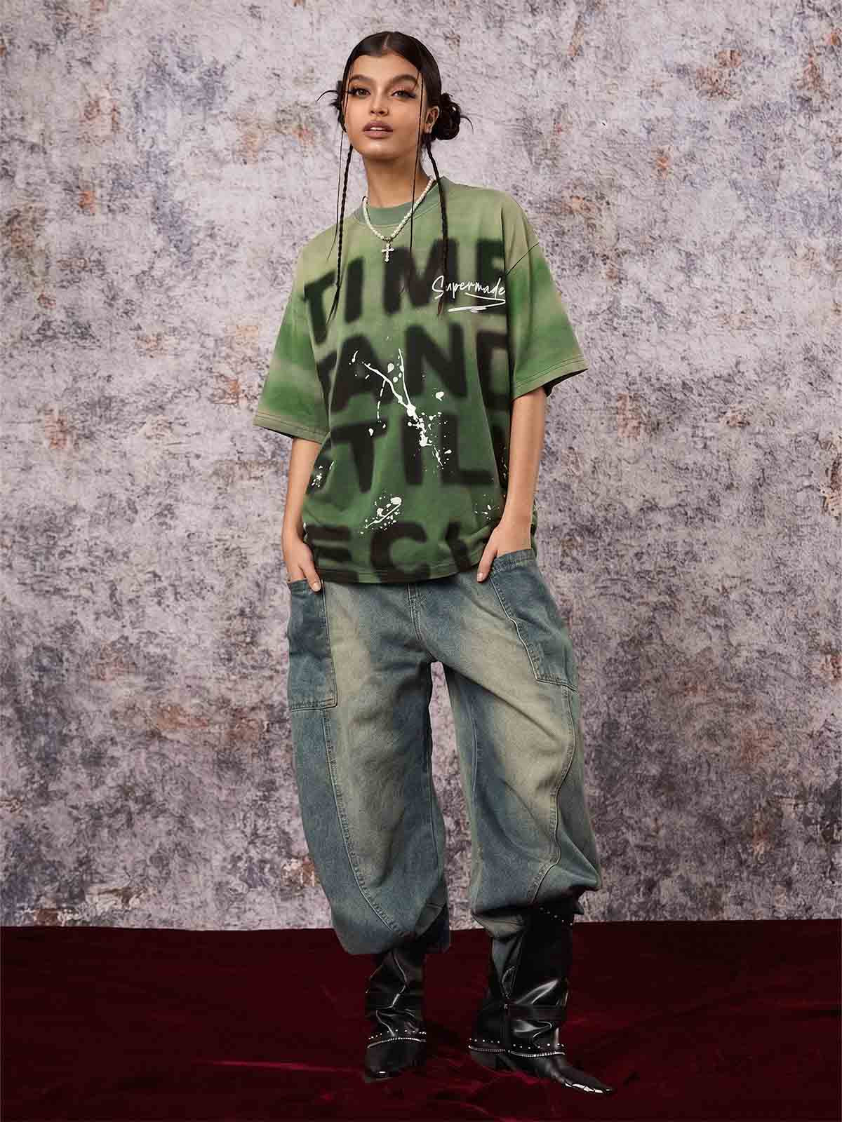 Ink Splash Letter Print T-shirt - 2414