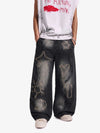 Vintage Embroidered Washed Raw-Edge Graffiti Scimitar Jeans