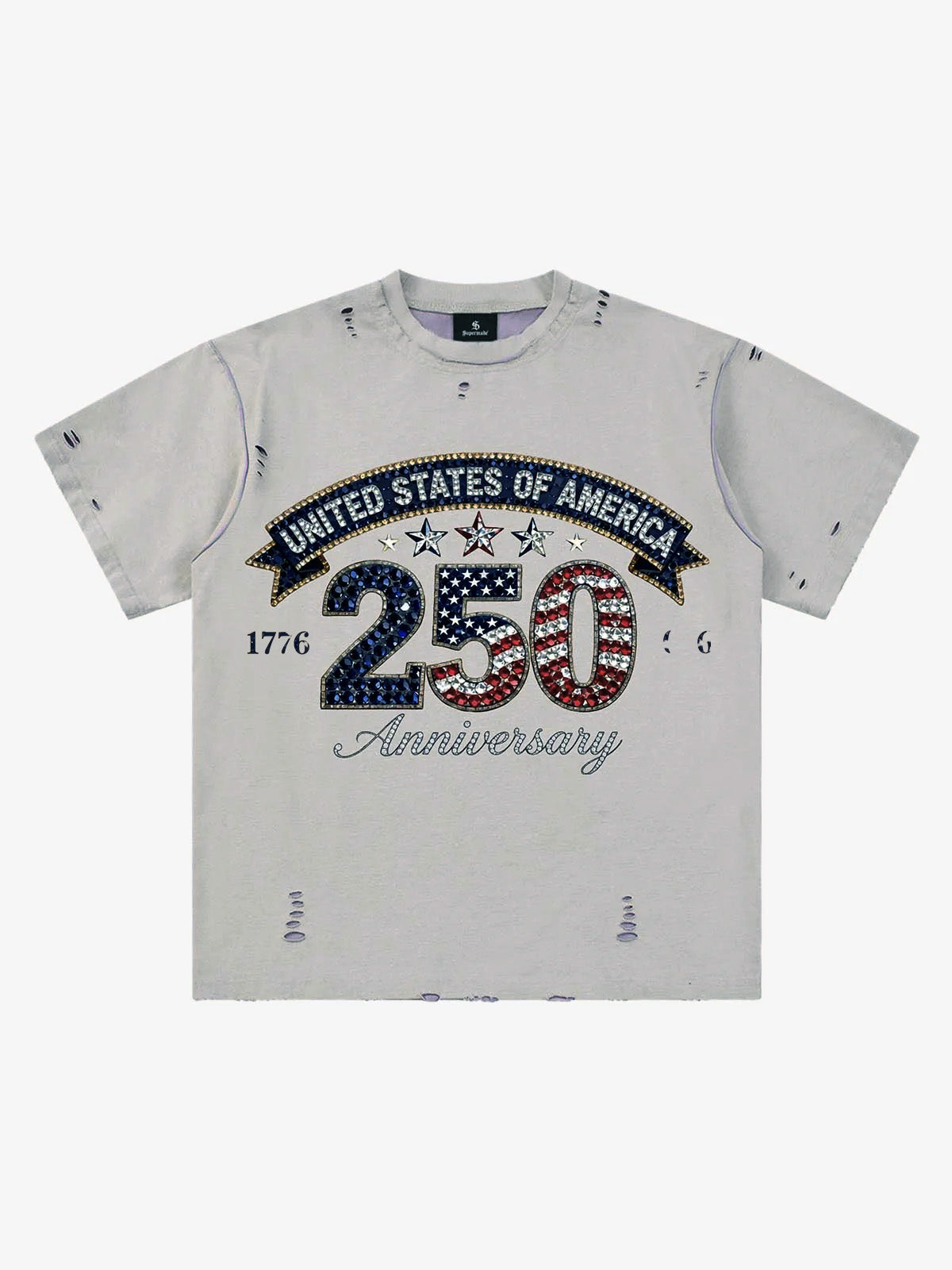 Rhinestone 250 Ripped Washed T-Shirt