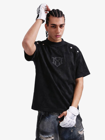 Metallic Print Suede Crew Neck T-Shirt