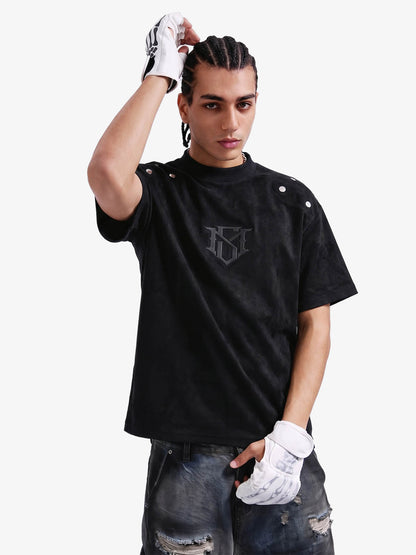 Metallic Print Suede Crew Neck T-Shirt