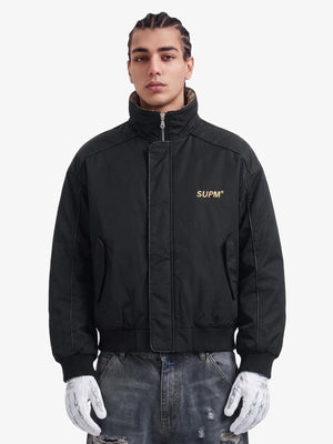 Retro Layered Look Plaid Collar Padded Jacket - 2579