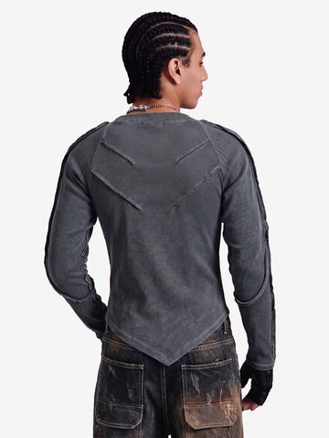 Vintage Washed Sculpted Seam Ribbed Long Sleeve T-Shirt - 2624