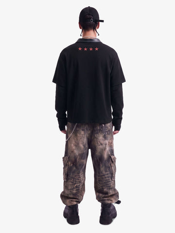 Motorcycle Style Lapel Polo Long Sleeve T-Shirt