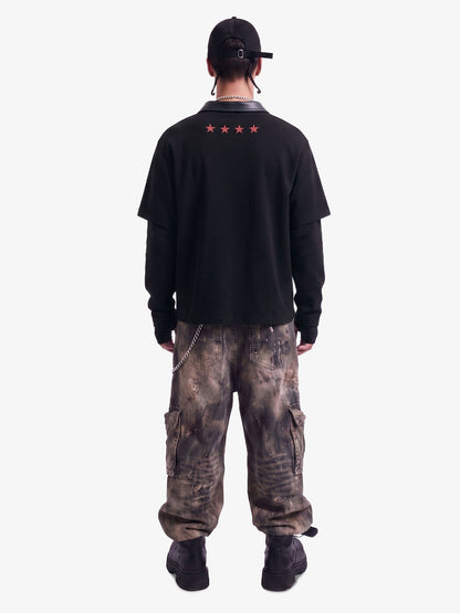 Motorcycle Style Lapel Polo Long Sleeve T-Shirt
