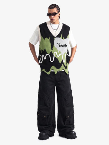 Thesupermade Graffiti Love V-neck Irregular Sweater - 1695
