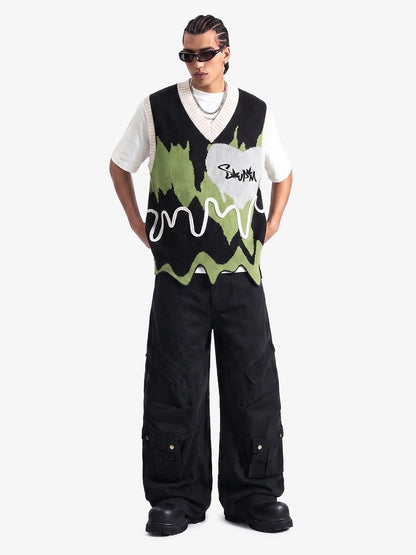 Thesupermade Graffiti Love V-neck Irregular Sweater - 1695
