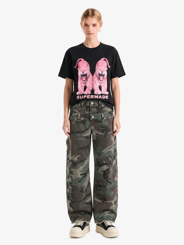 Retro Double Waist Camouflage Barrel Pants - 2555
