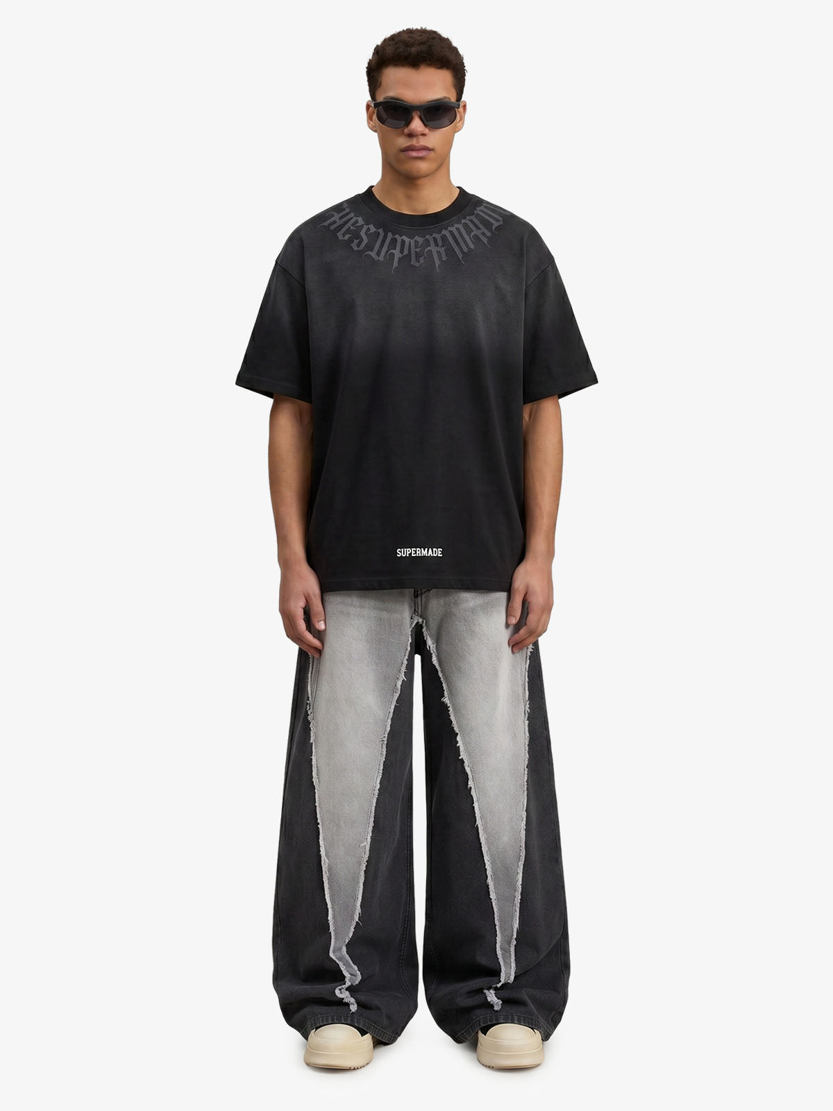 Retro Gradient Letter Printed Washed Oversize T-shirt