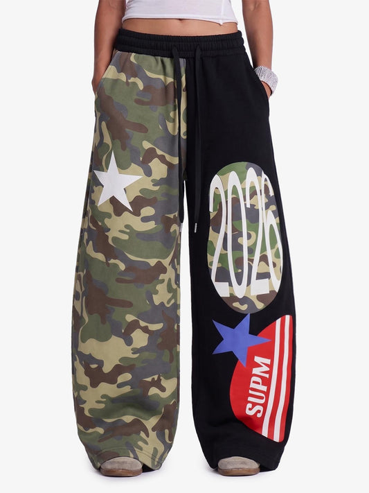 Streetwear Camo Patchwork Baggy Sweatpants