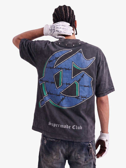 Jersey Knit Street Retro Skull Graffiti Print T-Shirt
