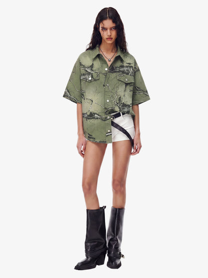 Lightning Storm Print Short Sleeve Shirt 