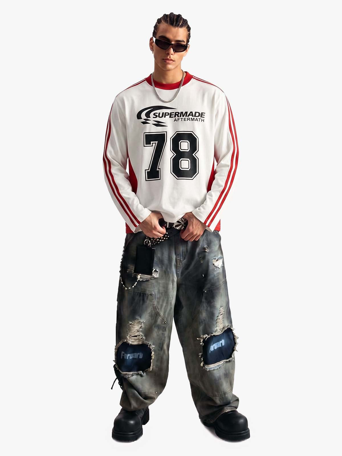 Jersey Digital Print Colorblock Long-Sleeved T-Shirt