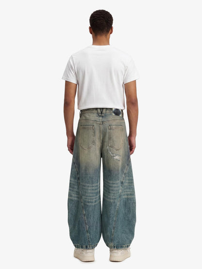 Vintage Mud-Dyed Distressed Barrel Jeans - 2537