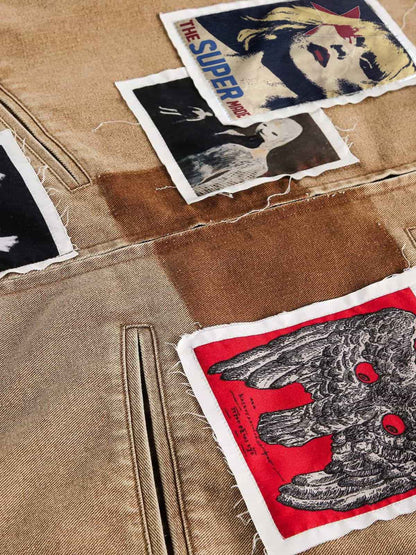 Punk Retro Collage Print Distressed Heavy Jacket - 2539 