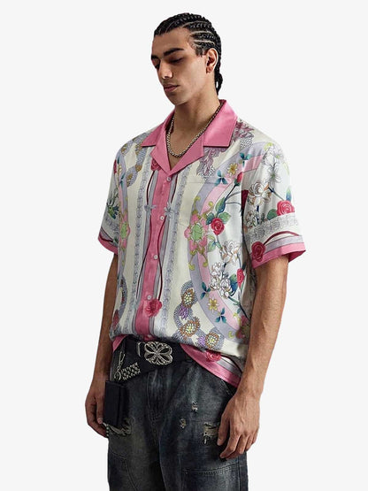 Baroque Floral Satin Cuban Shirt 