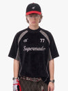 Suede Logo Embroidered Patchwork Short Sleeve T-Shirt - 2634