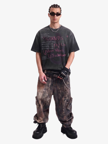 Washed Graffiti Text Print Spray Effect T-Shirt - 2614