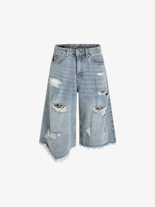 Distressed Light Wash Denim Jorts 