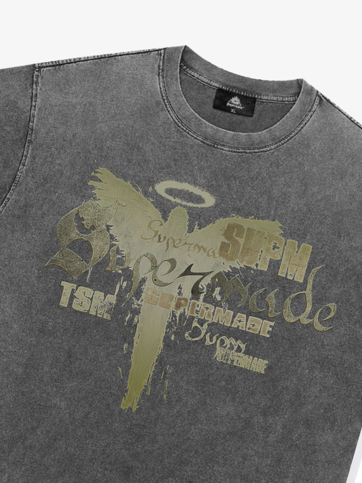 Distressed Washed Gothic Angel Graphic T-Shirt 