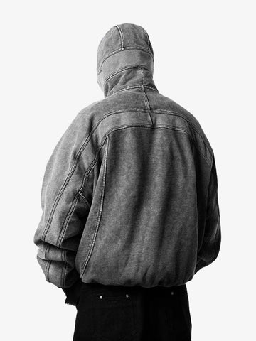Retro Hip-Hop Wasteland Distressed Zip Hooded Jacket 