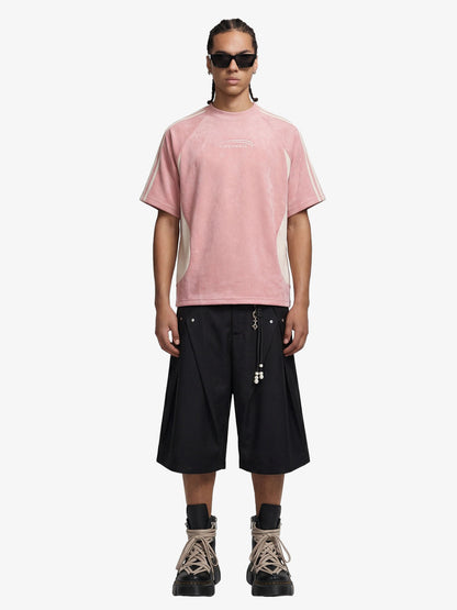 Suede Panel SUPERMADE Embroidered Short Sleeve T-Shirt - 2616 