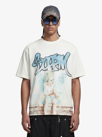 Retro Street Peace Dove Angel Rhinestone T-Shirt 