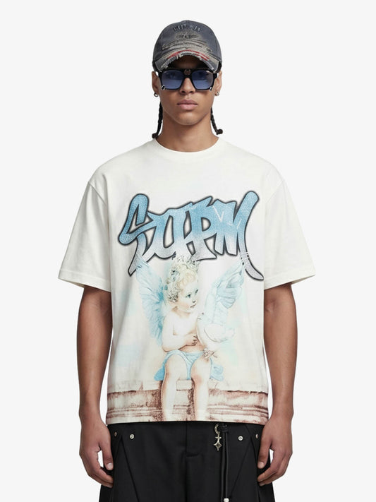 Retro Street Peace Dove Angel Rhinestone T-Shirt 