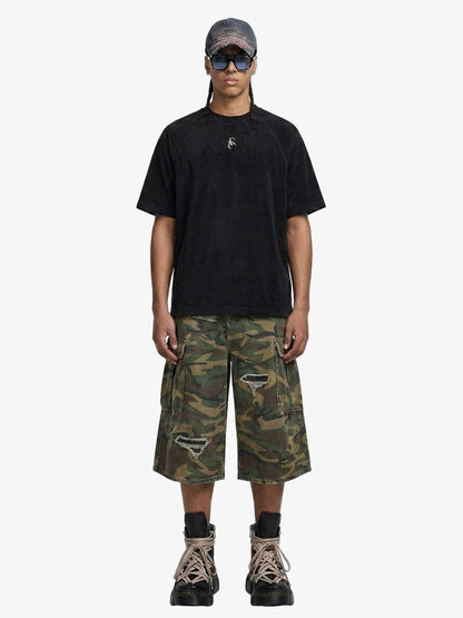 Retro Ripped Camouflage Cropped Shorts- 2387 
