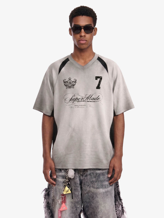 Faux Suede Panel Graphic T-Shirt