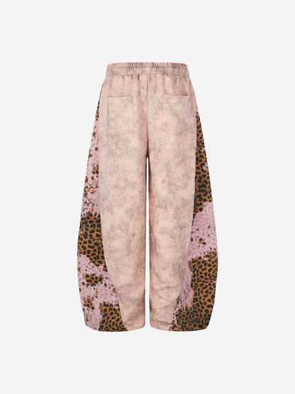 Rhinestone Logo Leopard Patchwork Sweatpants 