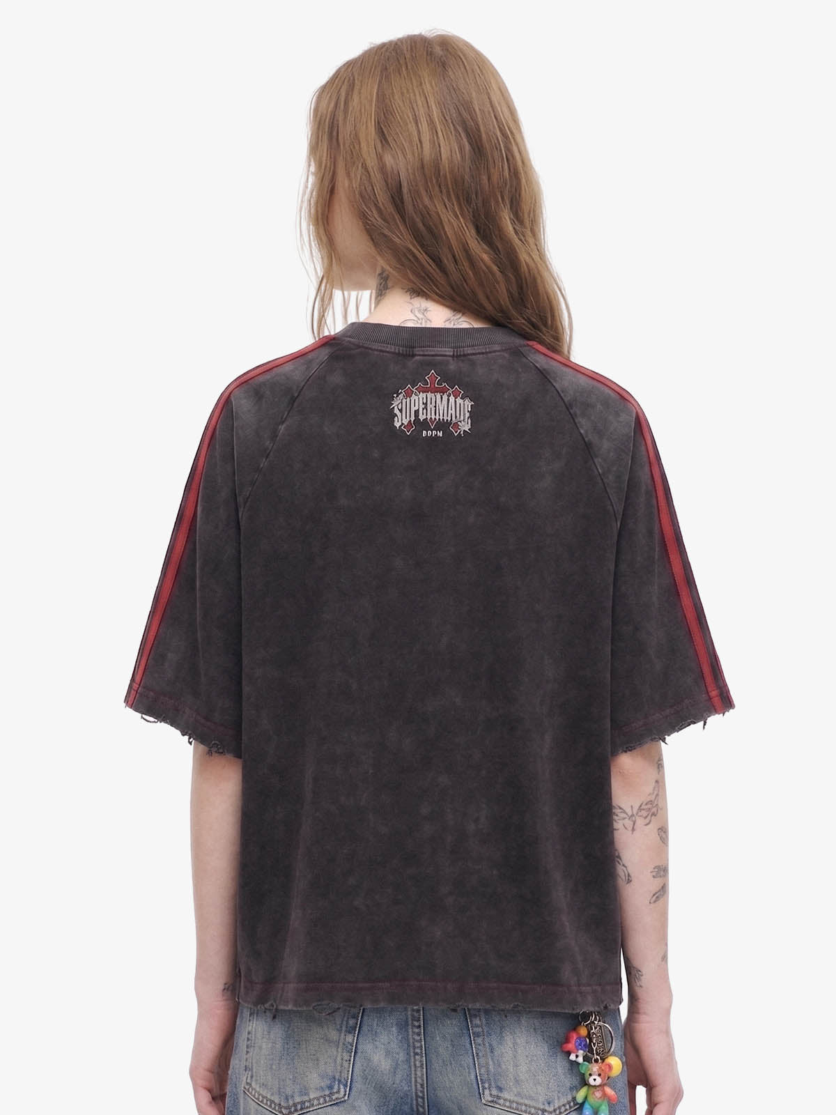 Washed Moto Graphic Distressed Raglan T-Shirt