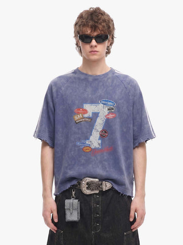 Vintage Washed Number 7 Badge Graphic T-Shirt