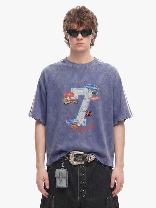 Vintage Washed Number 7 Badge Graphic T-Shirt