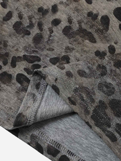 Vintage Leopard Print Zip Neck T-Shirt