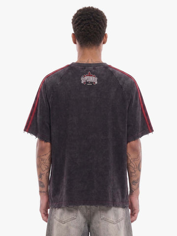 Washed Moto Graphic Distressed Raglan T-Shirt