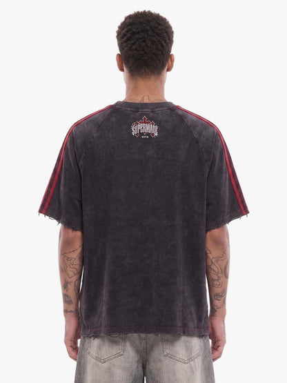 Washed Moto Graphic Distressed Raglan T-Shirt