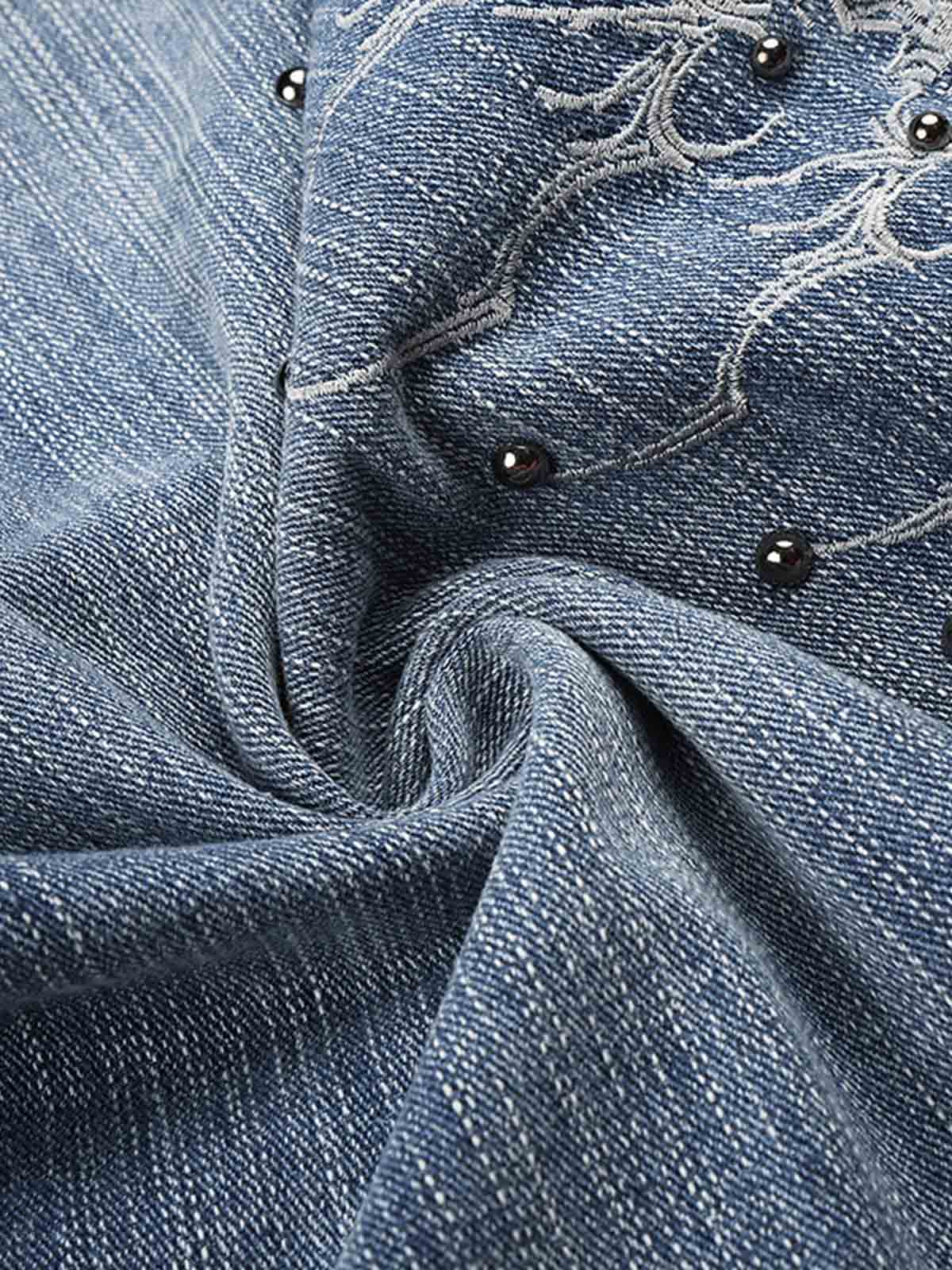 Embroidered Beaded Cropped Jeans