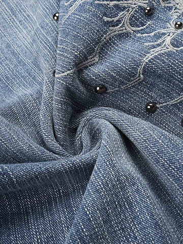 Embroidered Beaded Cropped Jeans