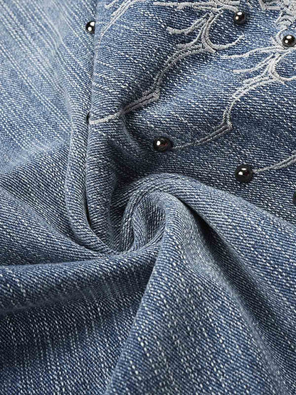 Embroidered Beaded Cropped Jeans