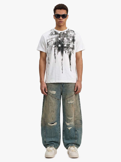 Vintage Mud-Dyed Distressed Barrel Jeans - 2537