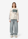 Waffle Knit Graphic Print Crewneck Sweatshirt - 2496 