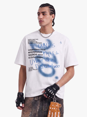 Washed Graffiti Text Print Spray Effect T-Shirt - 2614